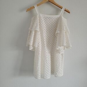 Rebeca Rojas cold shoulder Ivory eyelet top